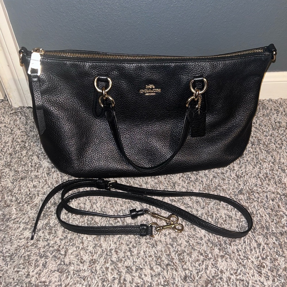Coach Black Pebbled Leather Shoulder Satchel with Gold Hardware